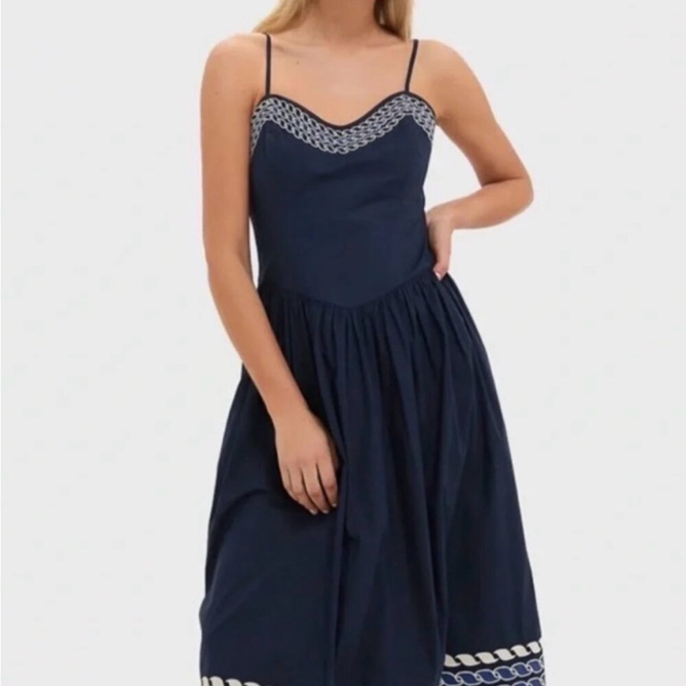 Tuckernuck Navy High Tide Embroidered Stripe Gabriella Dress - Navy Rope